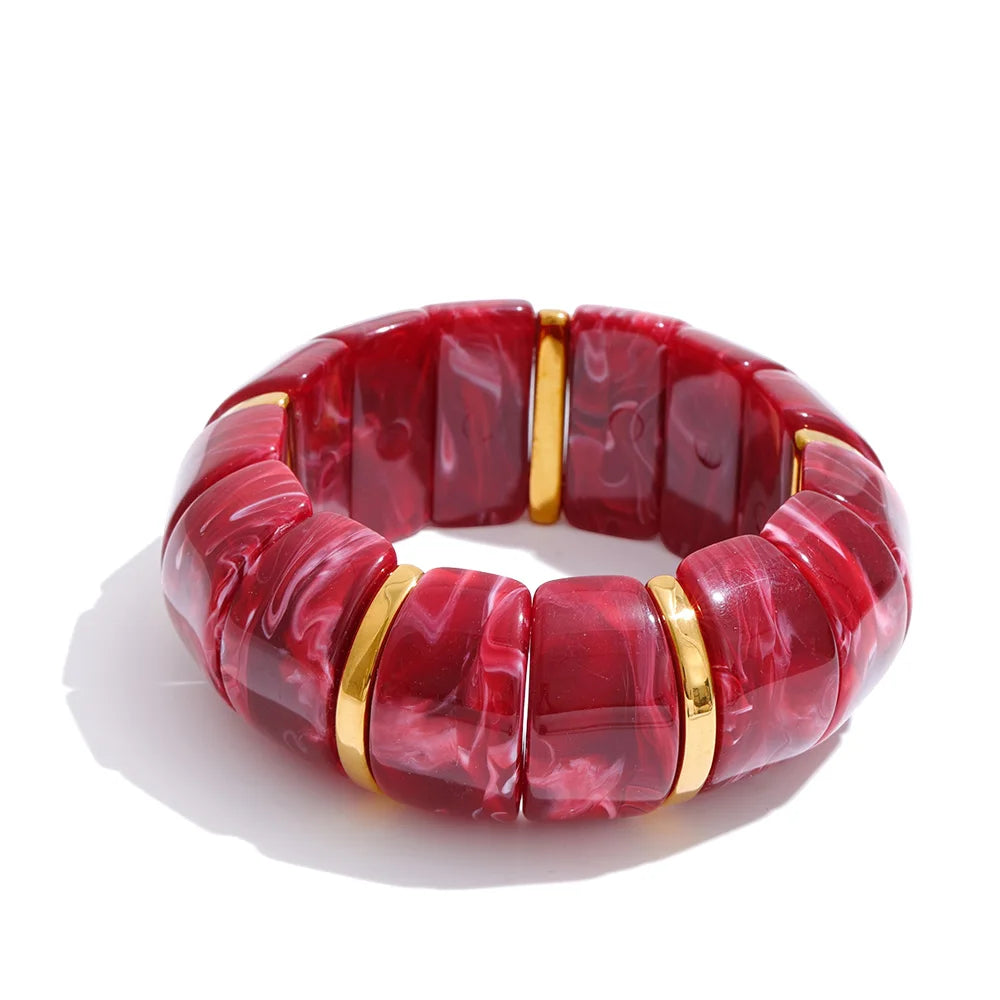 Yhpup elastisches Harz, Acryl, breites Armband, wasserdicht, trendig, Edelstahl, Handgelenk, heißer Verkauf, Statement-Schmuck, 2025, Geschenk