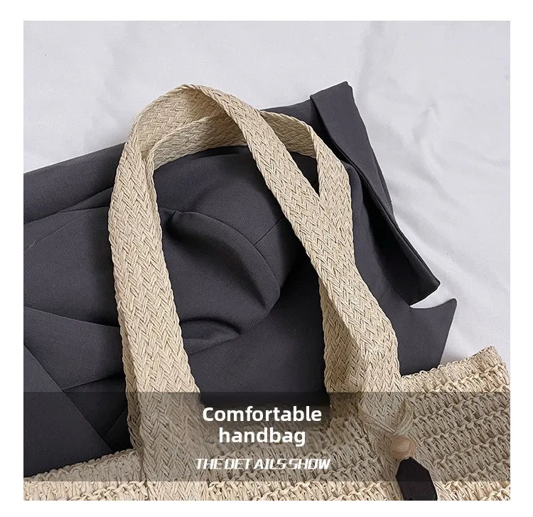 Französischer Stil, große Kapazität, gewebte Strohtasche für Damen, neue Strandurlaub-Umhängetasche, lässige Pendler-Einkaufstasche, Geldbörse