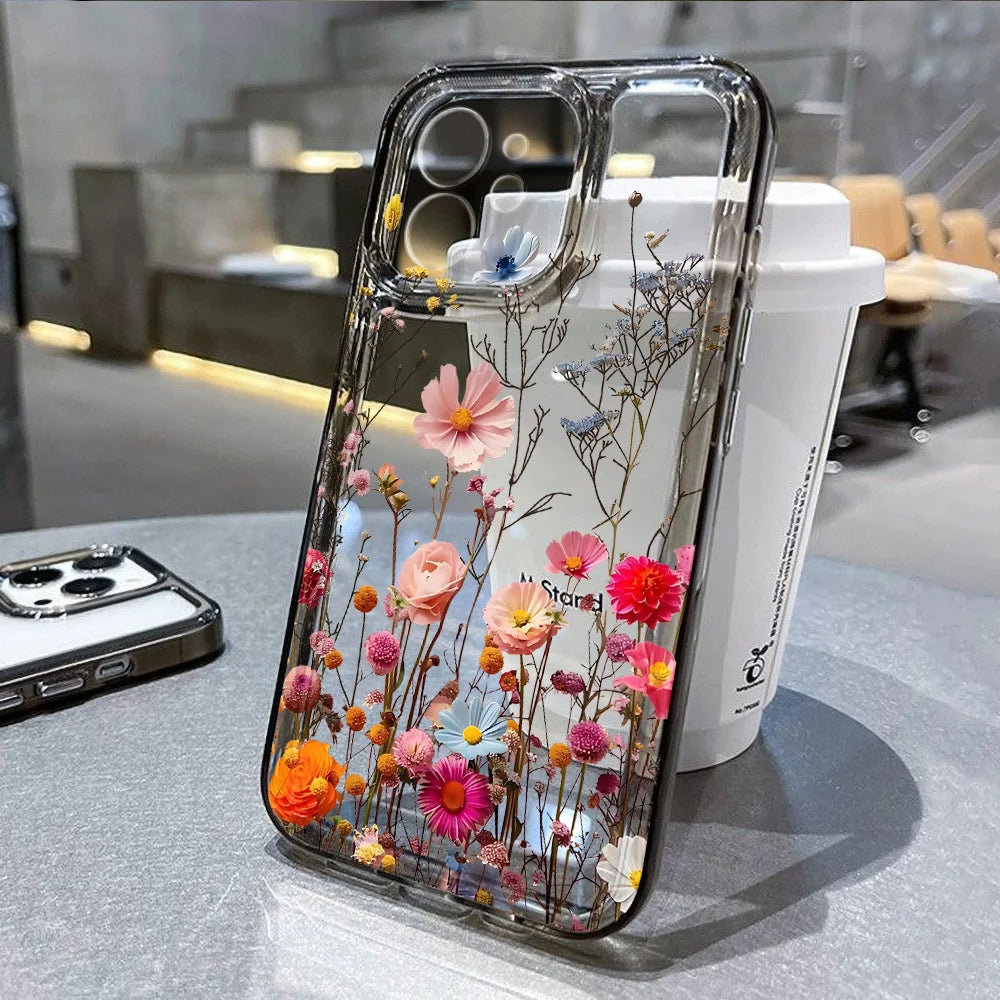 Blume Telefon Fall Für iPhone 16 Pro 13 15 11 12 14 17 Pro Max 16E XR 7 8 SE XS stoßfest Transparente Abdeckung Silikon Weiche Fundas