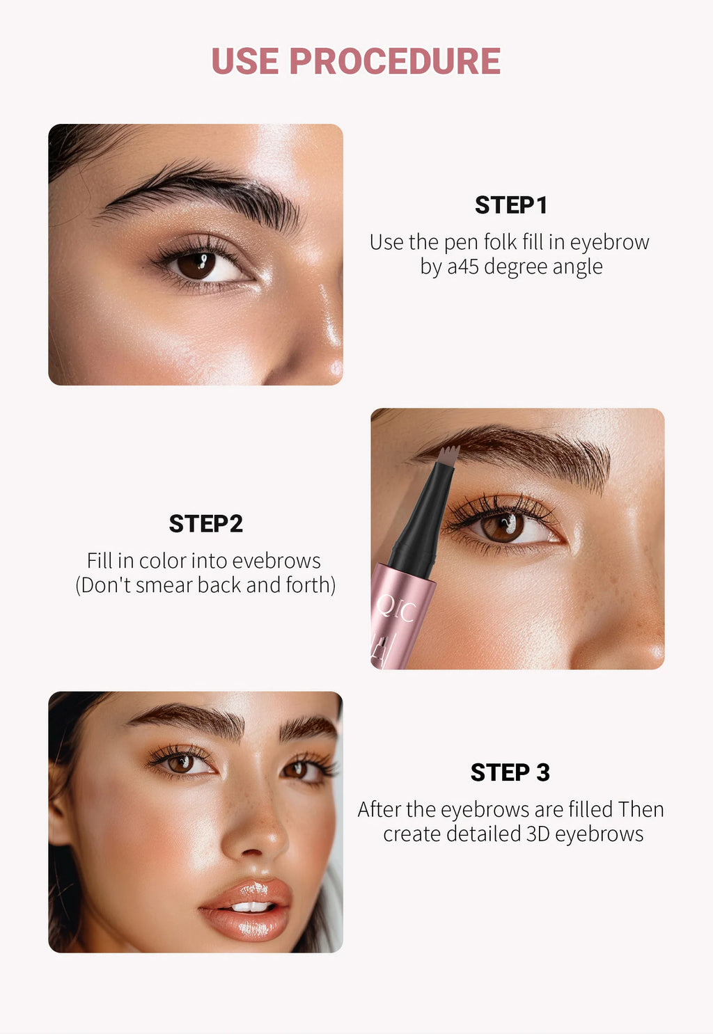 Augenbrauenstift mit 4 Gabelspitzen, 3D-Microblading, wasserfest, dunkelbraun, natürliche Farbe, feiner Strich, magischer Augenbrauenstift, 2024, neue Damen