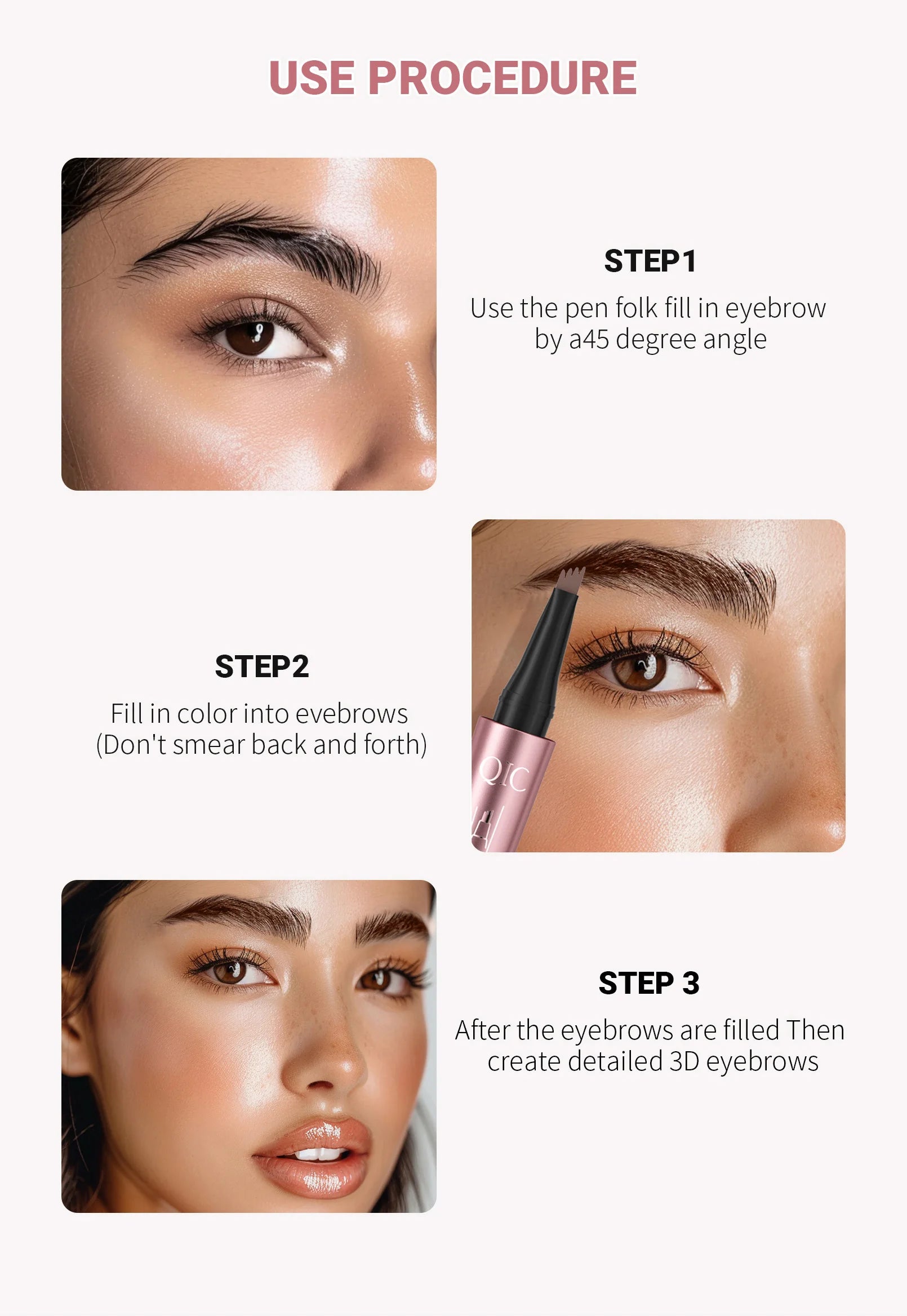 Augenbrauenstift mit 4 Gabelspitzen, 3D-Microblading, wasserfest, dunkelbraun, natürliche Farbe, feiner Strich, magischer Augenbrauenstift, 2024, neue Damen
