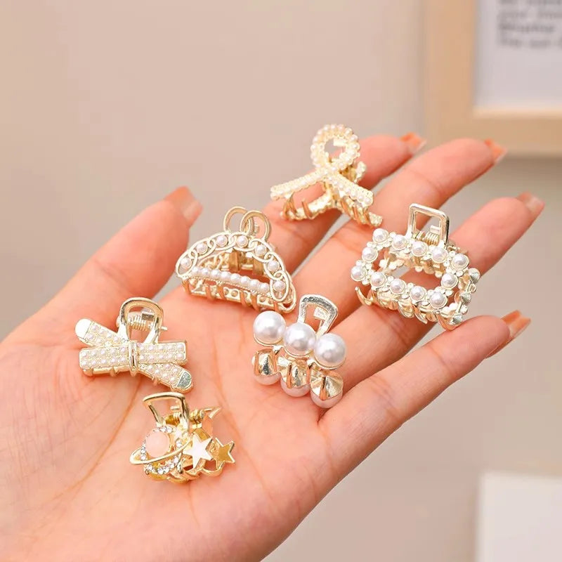 6/8/10 Stück/Set Kleine Strass-Perlen Geometrische Metall-Haarklammern für Frauen und Mädchen Süße Mini-Haarspangen Haaraccessoires