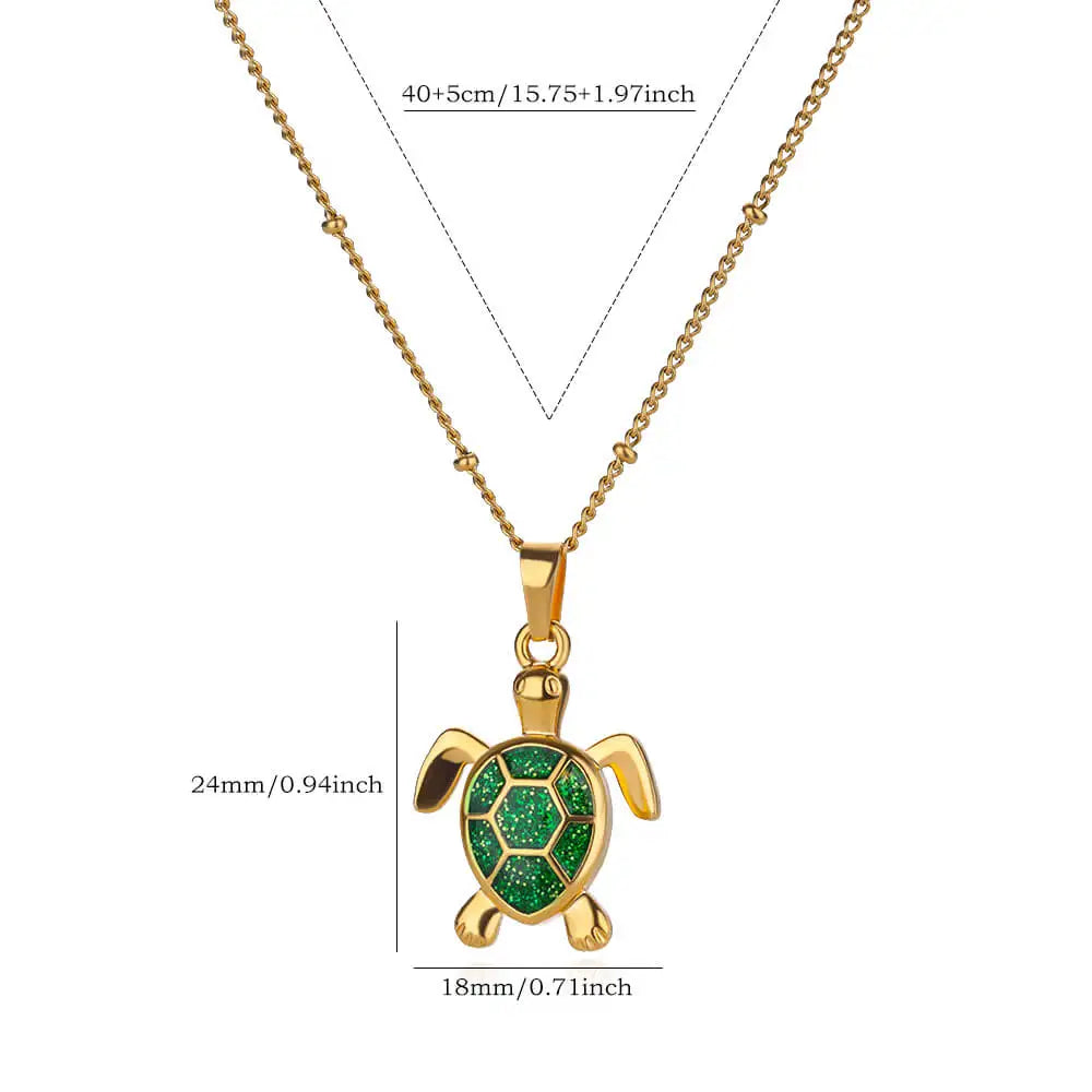 Farbige Schildkröten-Halskette aus Edelstahl – Sommerliche Perlenkette mit Tieranhänger für Damen & Unisex | Strand Schmuck Vintage Stil