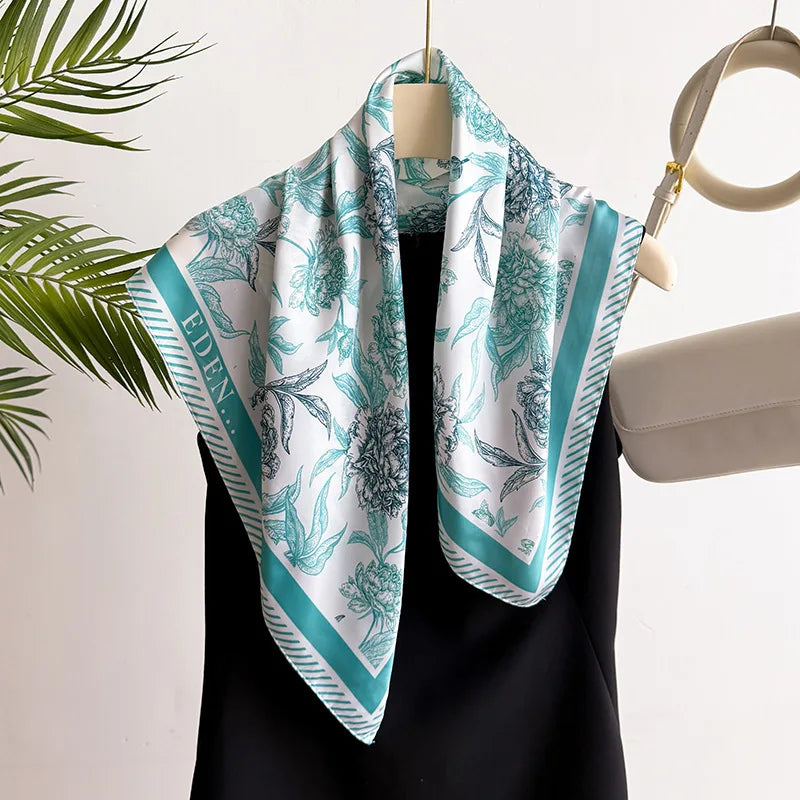 Halstuch Weibliche Luxus Quadrat Schal für Frauen Seide Gefühl Schal Satin Hijab Mode Wraps Haar Bands Band Stirnband Bandann