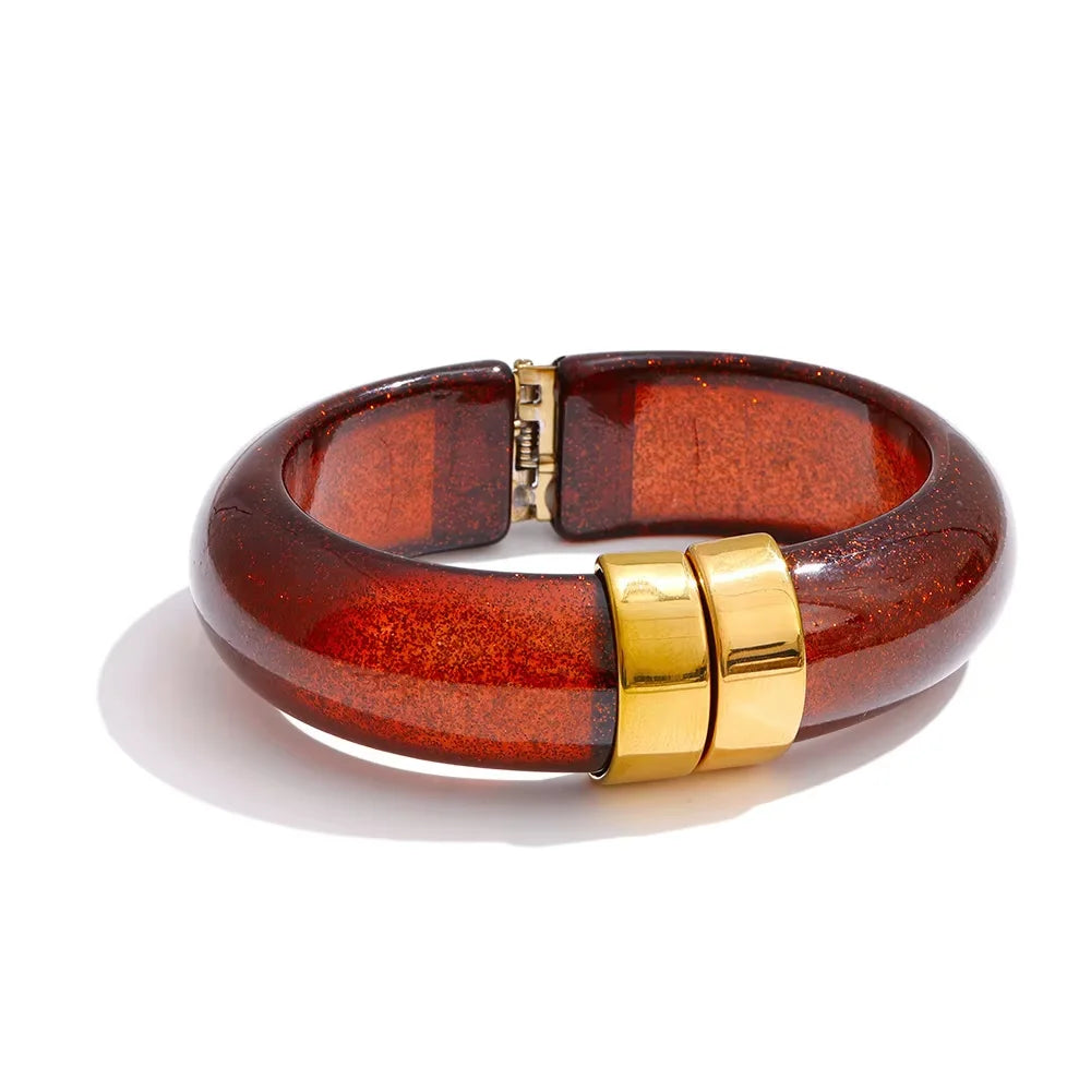 Yhpup 66 mm grün rosa braun lila Acryl dicker Armband Armreif für Frauen Edelstahl eingetroffen 2025, Handgelenkschmuck Geschenk