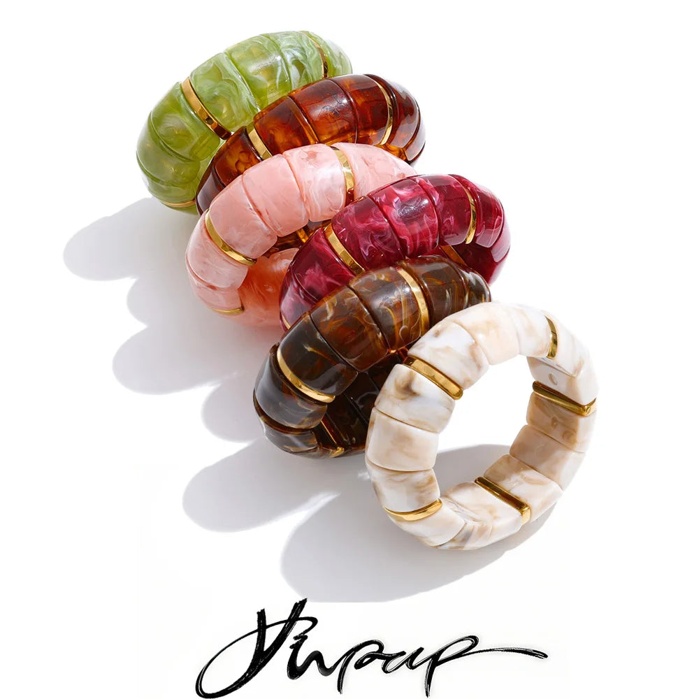 Yhpup elastisches Harz, Acryl, breites Armband, wasserdicht, trendig, Edelstahl, Handgelenk, heißer Verkauf, Statement-Schmuck, 2025, Geschenk