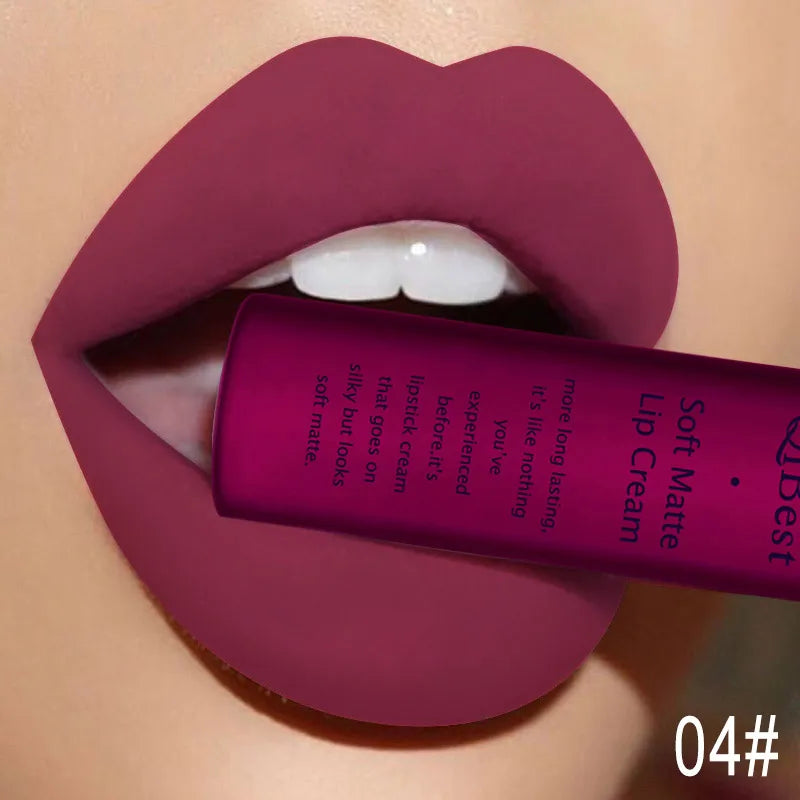 QIBEST Sexy Samt Matte Lip Gloss Flüssigen Lippenstift Lipgloss Schönheit Rot Nude Wasserdicht Langlebig Lip Stain Make-Up Für Frauen