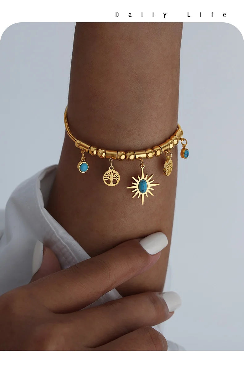 Mode Edelstahl vergoldet Armband Halskette Set Frau 2-teilig Luxus Braut Hochzeit Schmuck Zubehör