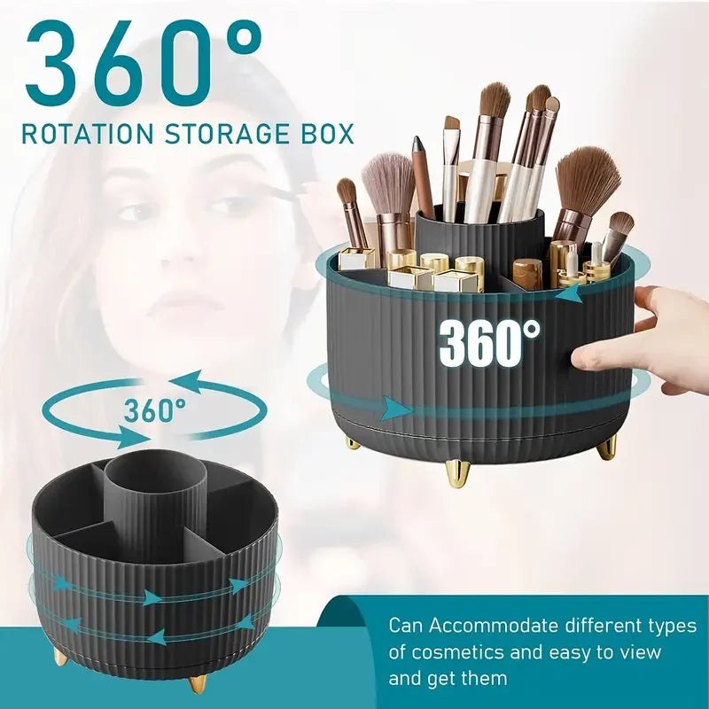 360 °   Rotierender 5-Slot-Make-up-Pinselhalter, Organizer, multifunktionale Schreibtischaufbewahrung, Kosmetikaufbewahrung für Waschtisch, Schreibtisch, Badezimmer