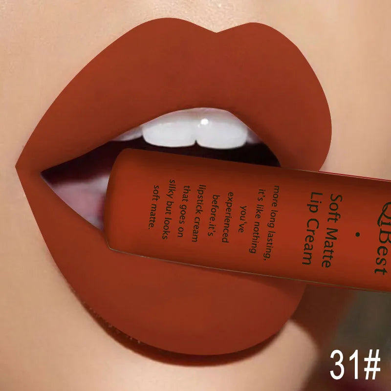 QIBEST Sexy Samt Matte Lip Gloss Flüssigen Lippenstift Lipgloss Schönheit Rot Nude Wasserdicht Langlebig Lip Stain Make-Up Für Frauen
