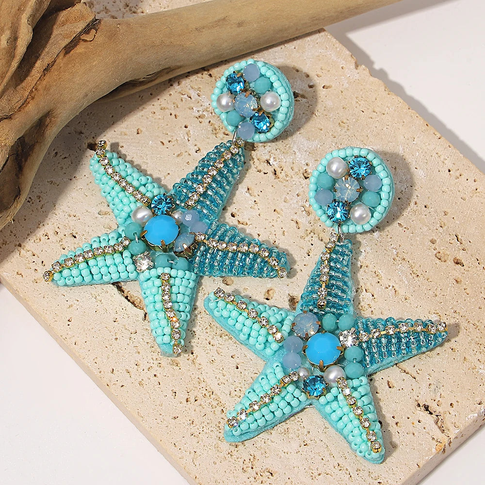 AENSOA Böhmische Seestern Hummer Muschel Samen Perlen Tropfen Ohrringe für Frauen Handgemachte Ozean Tier Ohrringe Sommer Strand Schmuck