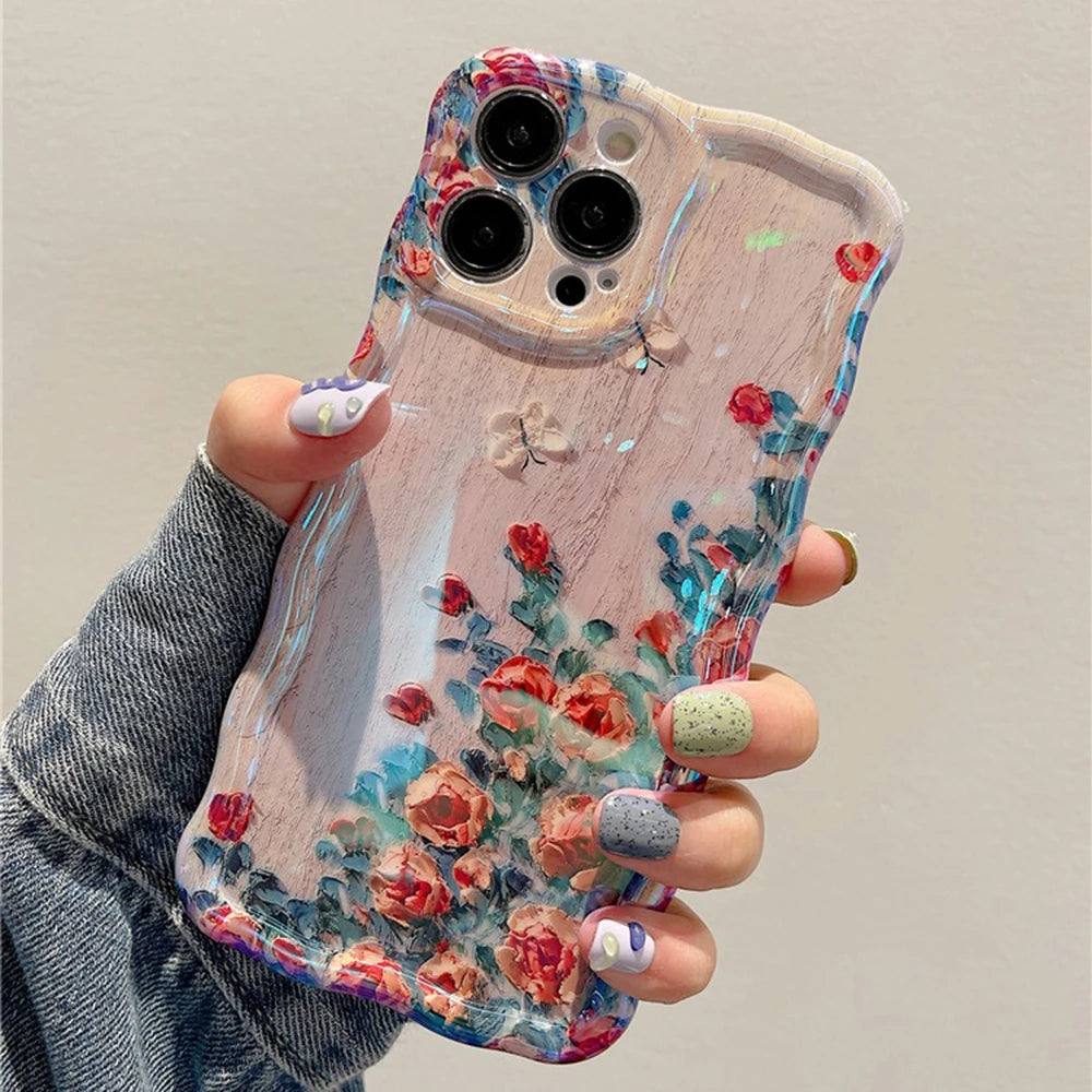 Retro-Ölgemälde iPhone Hülle – Luxuriöser Blumendruck, Stoßfest, für iPhone 11–16 Pro Max