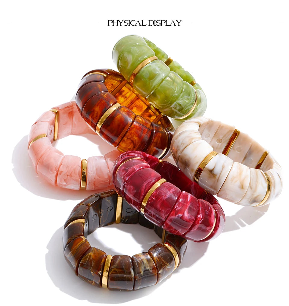 Yhpup elastisches Harz, Acryl, breites Armband, wasserdicht, trendig, Edelstahl, Handgelenk, heißer Verkauf, Statement-Schmuck, 2025, Geschenk