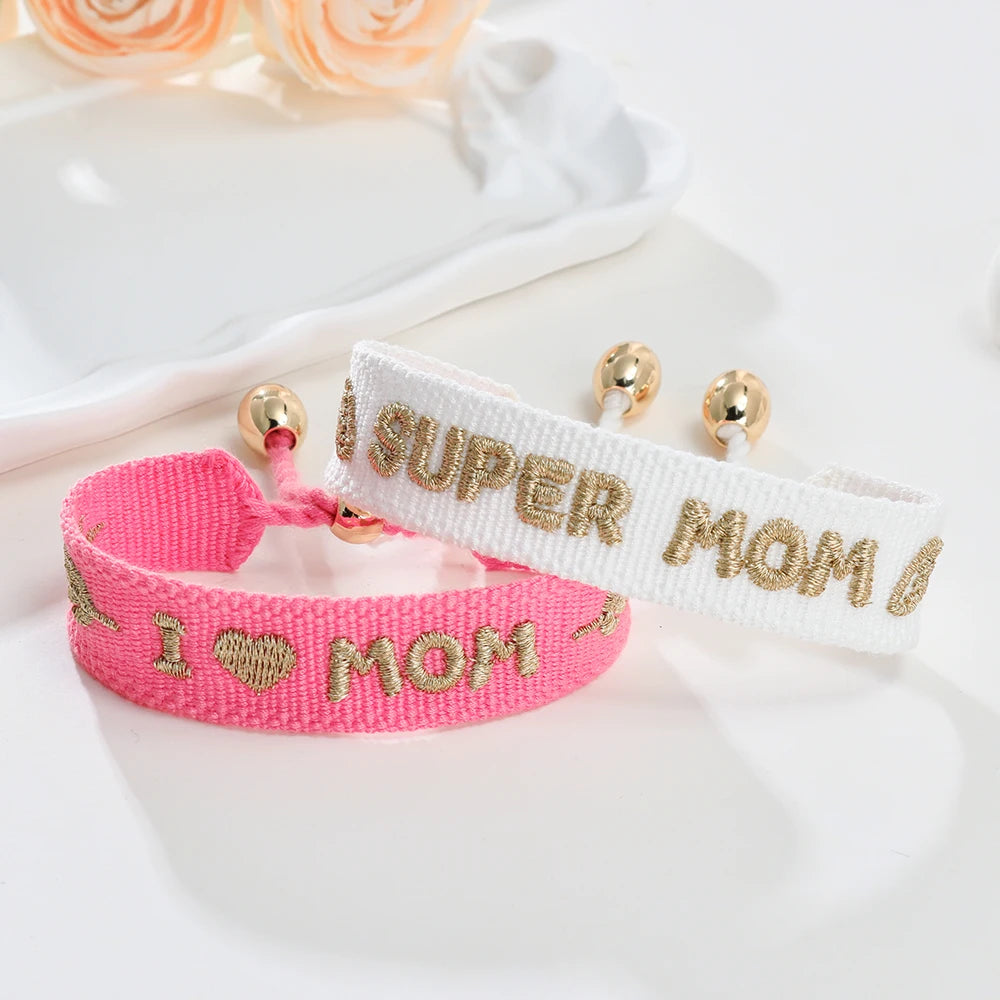 BEST MOM Stickerei-Armbänder, verstellbares Armband, Geschenk für Super-Mama