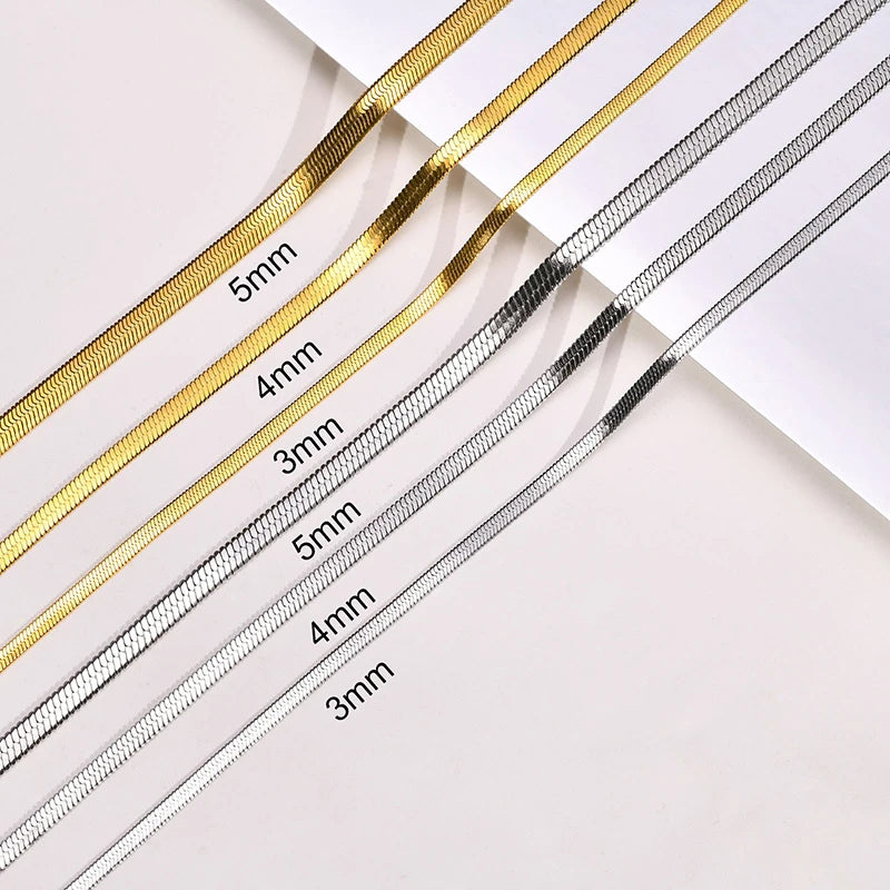 Heiße klassische Unisex flache Schlangenkette Halsband Halskette für Frauen Edelstahl Fischgrätenmuster Gold Silber Farbe Modeschmuck Geschenk