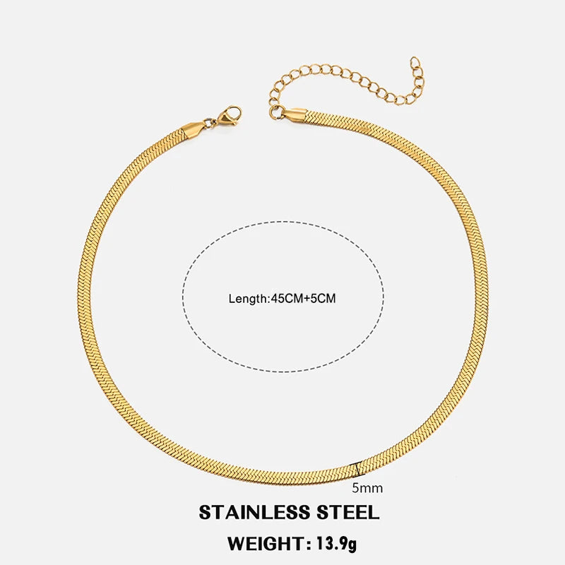 Heiße klassische Unisex flache Schlangenkette Halsband Halskette für Frauen Edelstahl Fischgrätenmuster Gold Silber Farbe Modeschmuck Geschenk