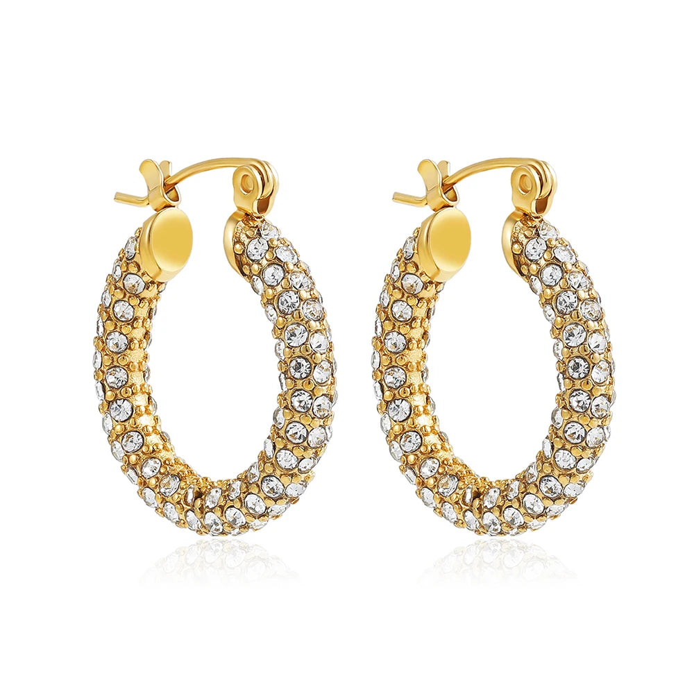 Mode CZ Zirkon Runde Huggie Creolen für Frauen Geometrische U Form Ohr Schnalle Hoops Vergoldet Edelstahl Schmuck