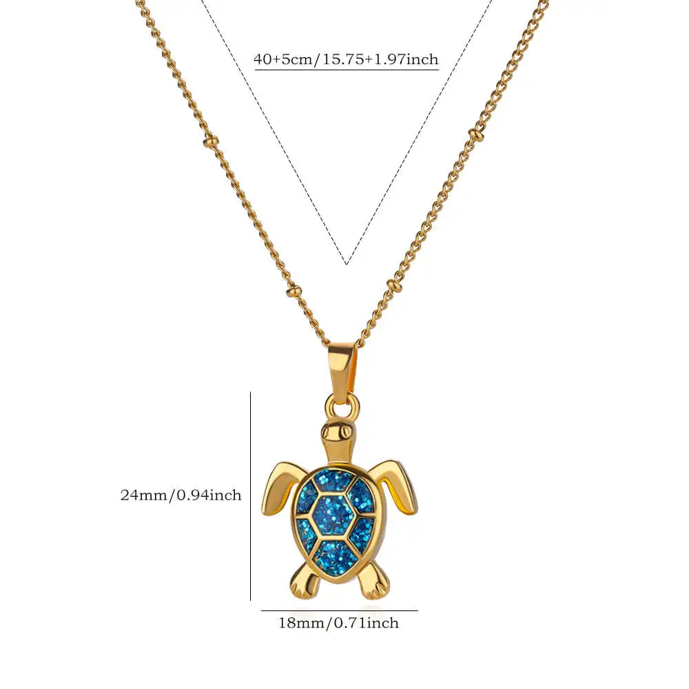 Farbige Schildkröten-Halskette aus Edelstahl – Sommerliche Perlenkette mit Tieranhänger für Damen & Unisex | Strand Schmuck Vintage Stil