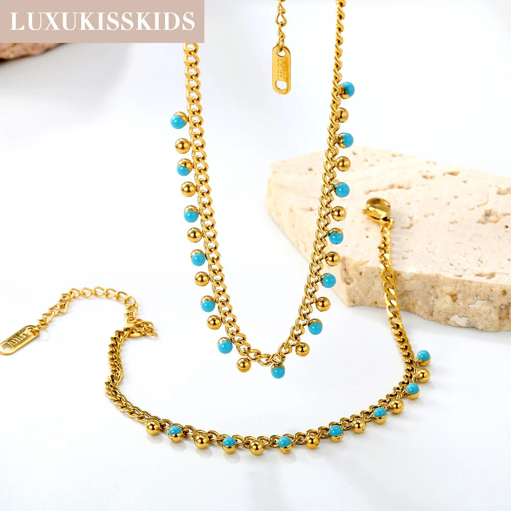 LUXUKISSKIDS Mode Kubische Liebe Herz Minimalistischen Schmuck Set Halskette Ohrringe Armbänder Edelstahl Frauen/Mädchen Zubehör