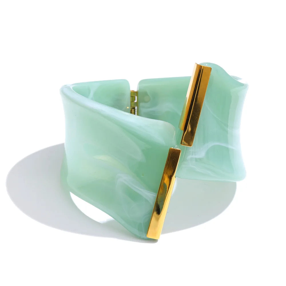 Yhpup 62 mm exklusives Design, mehrfarbig, Acryl, Essigsäure, breites Armband, Armreif, Edelstahl, modischer Statement-Schmuck 2025