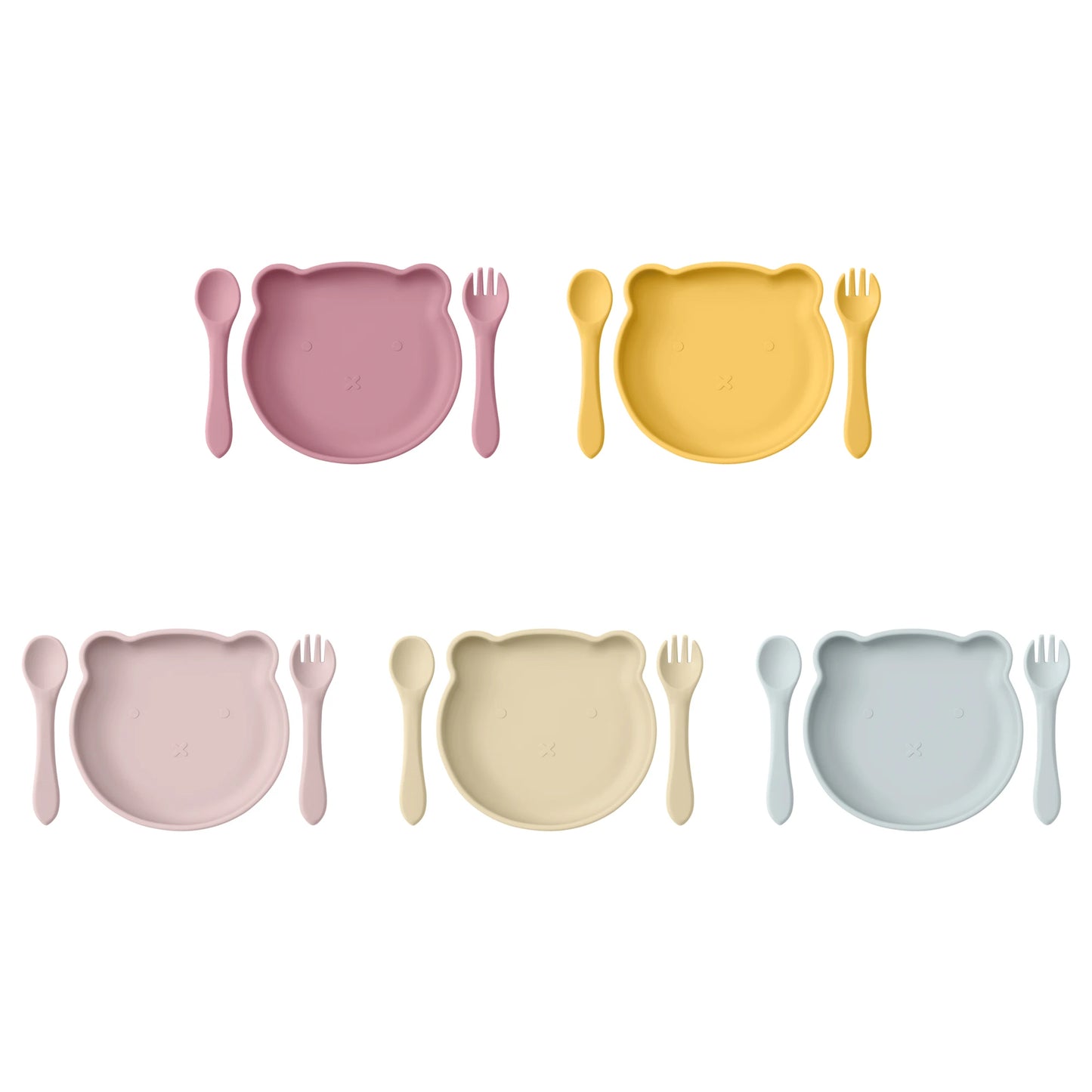 Silikon Kinder Geschirr Set | Teller, Löffel & Gabel | Cartoon Bär
