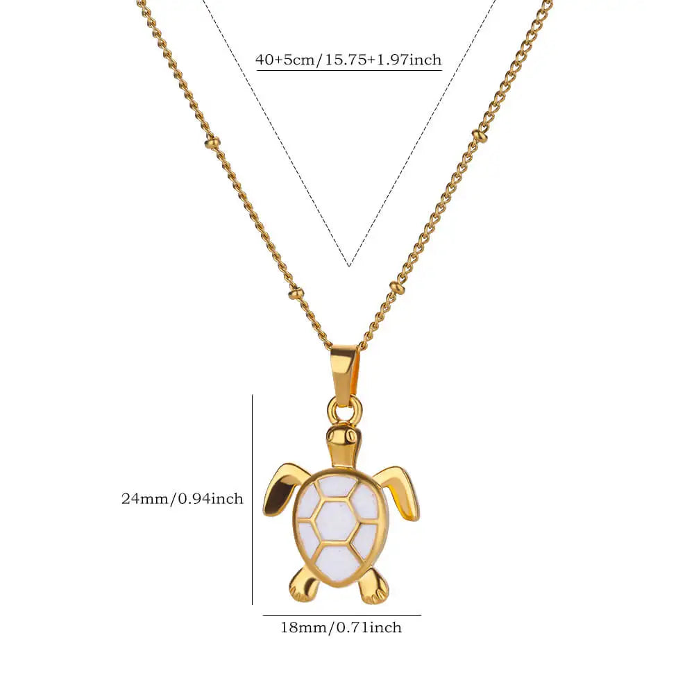 Farbige Schildkröten-Halskette aus Edelstahl – Sommerliche Perlenkette mit Tieranhänger für Damen & Unisex | Strand Schmuck Vintage Stil