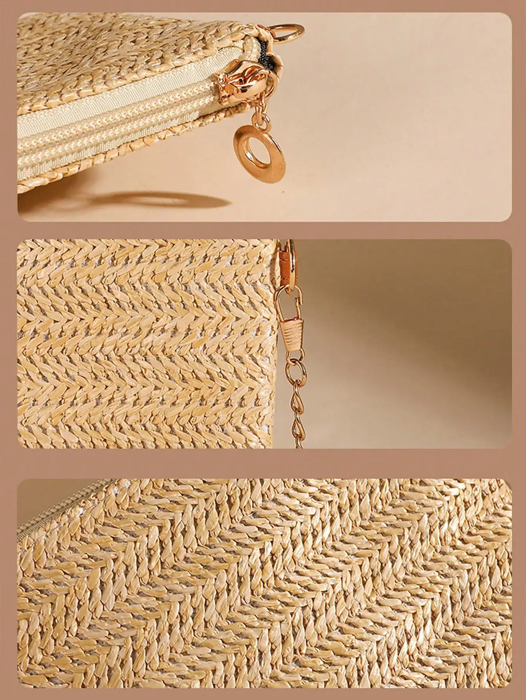 Neue kleine quadratische Tasche aus Strohgewebe, einfache und modische Handytasche mit Kette, kleine, leichte und vielseitige Mini-Umhängetasche
