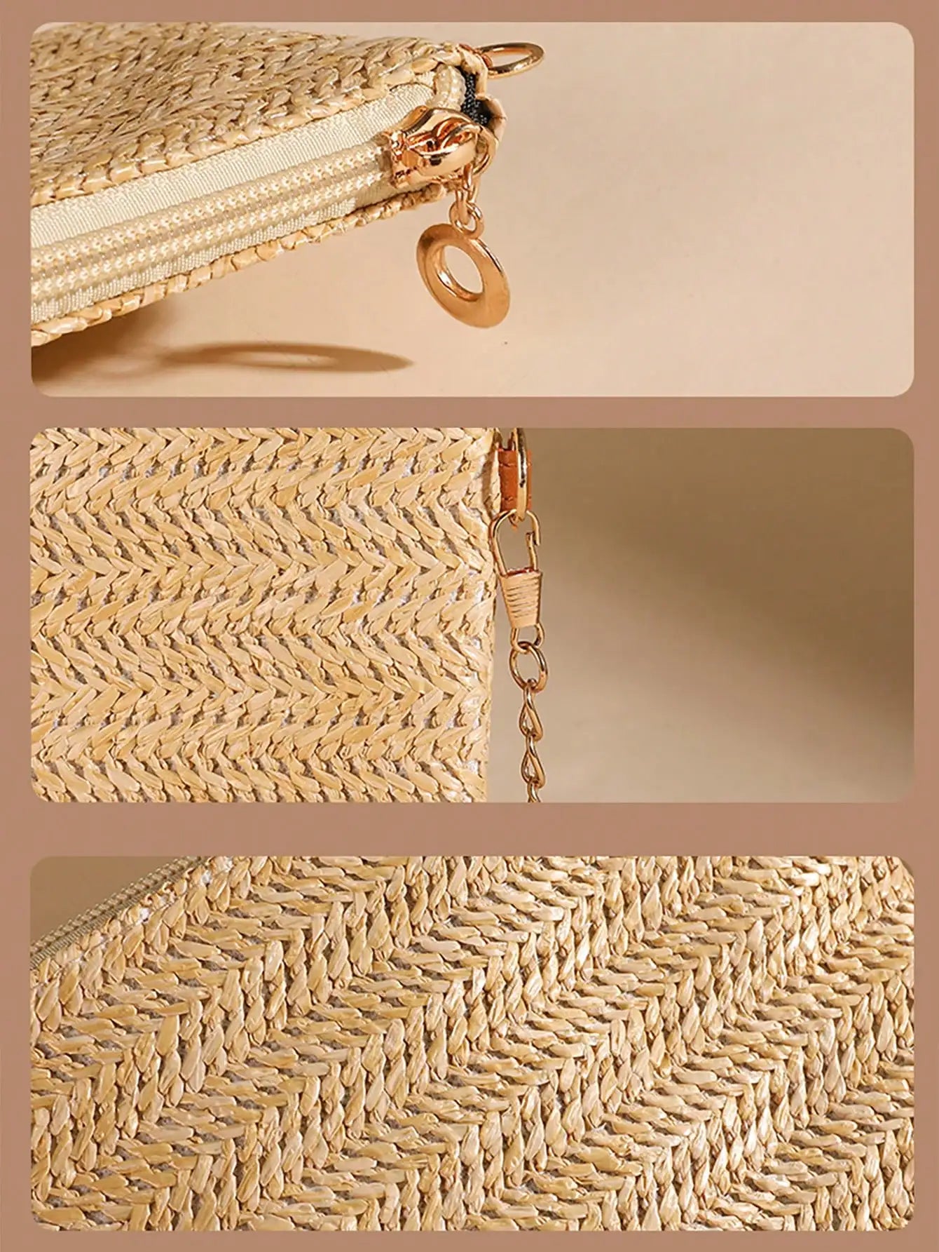 Neue kleine quadratische Tasche aus Strohgewebe, einfache und modische Handytasche mit Kette, kleine, leichte und vielseitige Mini-Umhängetasche