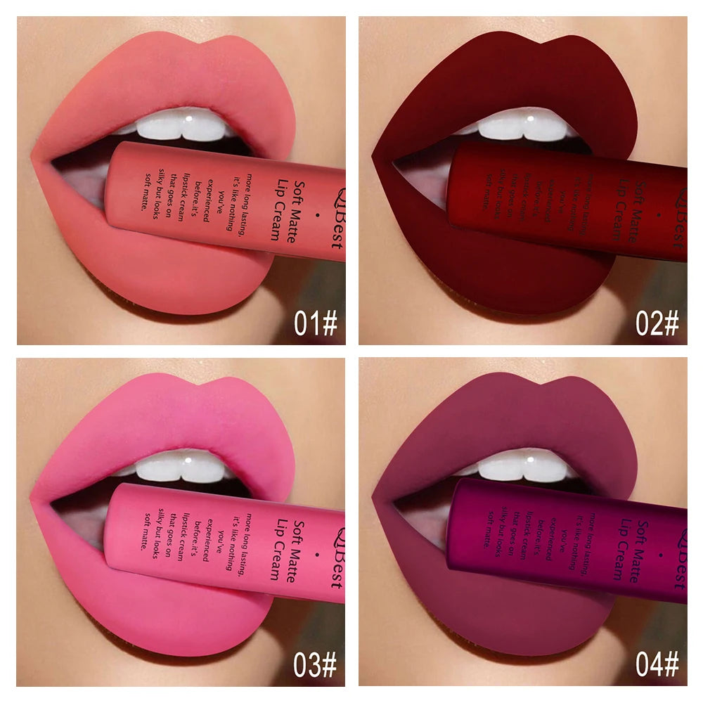 QIBEST Sexy Samt Matte Lip Gloss Flüssigen Lippenstift Lipgloss Schönheit Rot Nude Wasserdicht Langlebig Lip Stain Make-Up Für Frauen