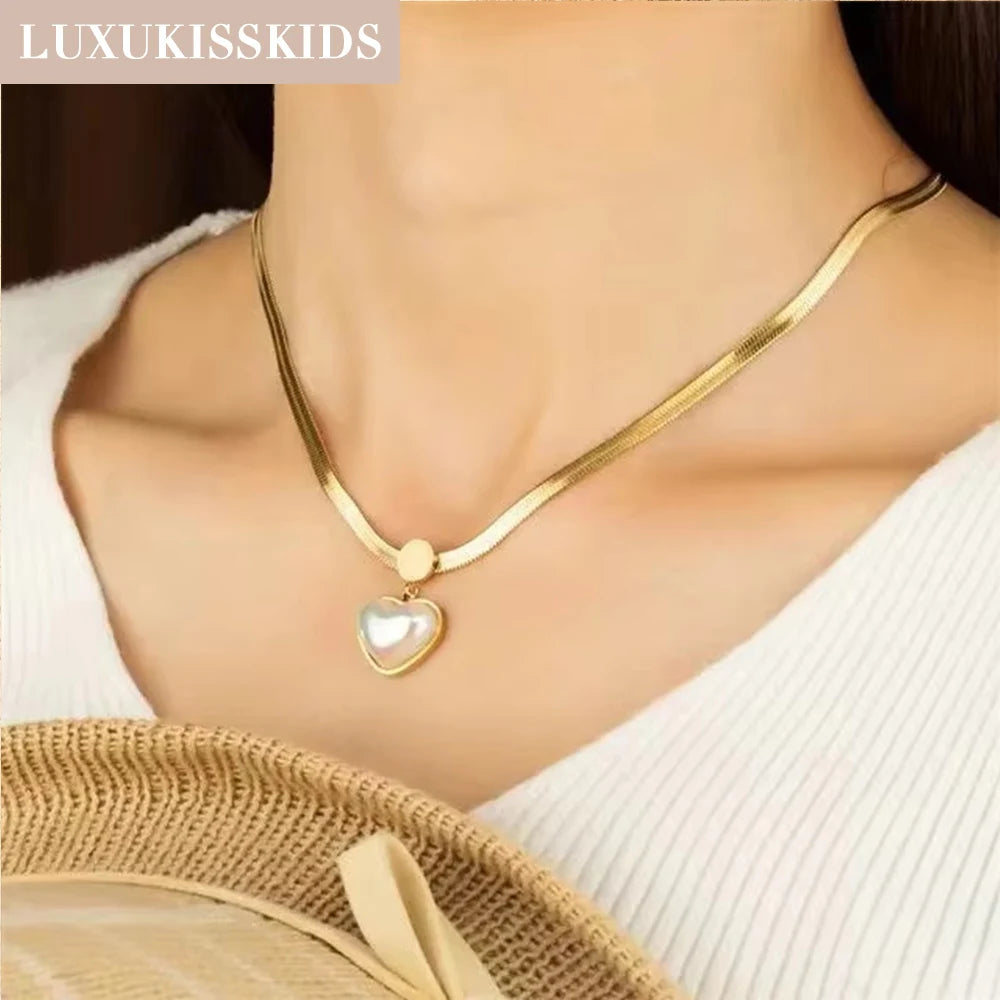 LUXUKISSKIDS Mode Kubische Liebe Herz Minimalistischen Schmuck Set Halskette Ohrringe Armbänder Edelstahl Frauen/Mädchen Zubehör