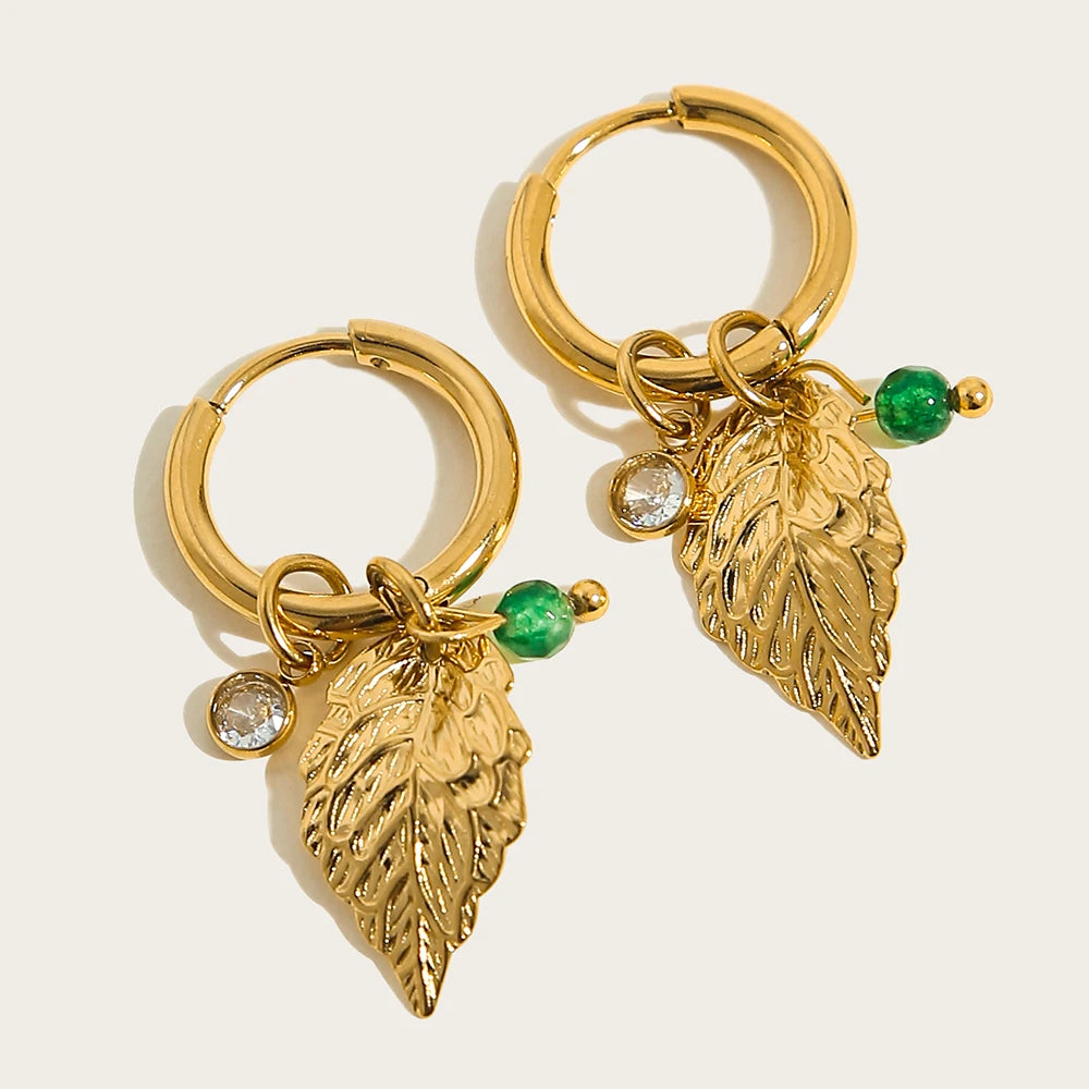 YACHAN 18 Karat vergoldete Edelstahl Creolen für Frauen Vintage grünen Naturstein Charms trend igen wasserdichten Schmuck