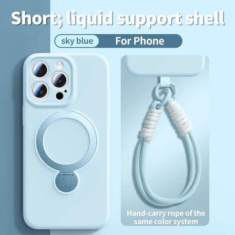 Magnetische Halterung, flüssige Silikon-Handyhülle für iPhone 16, 17, Air 15, 14, 13, Pro Max, Magsafe mit hängender Seil-Schutzhülle