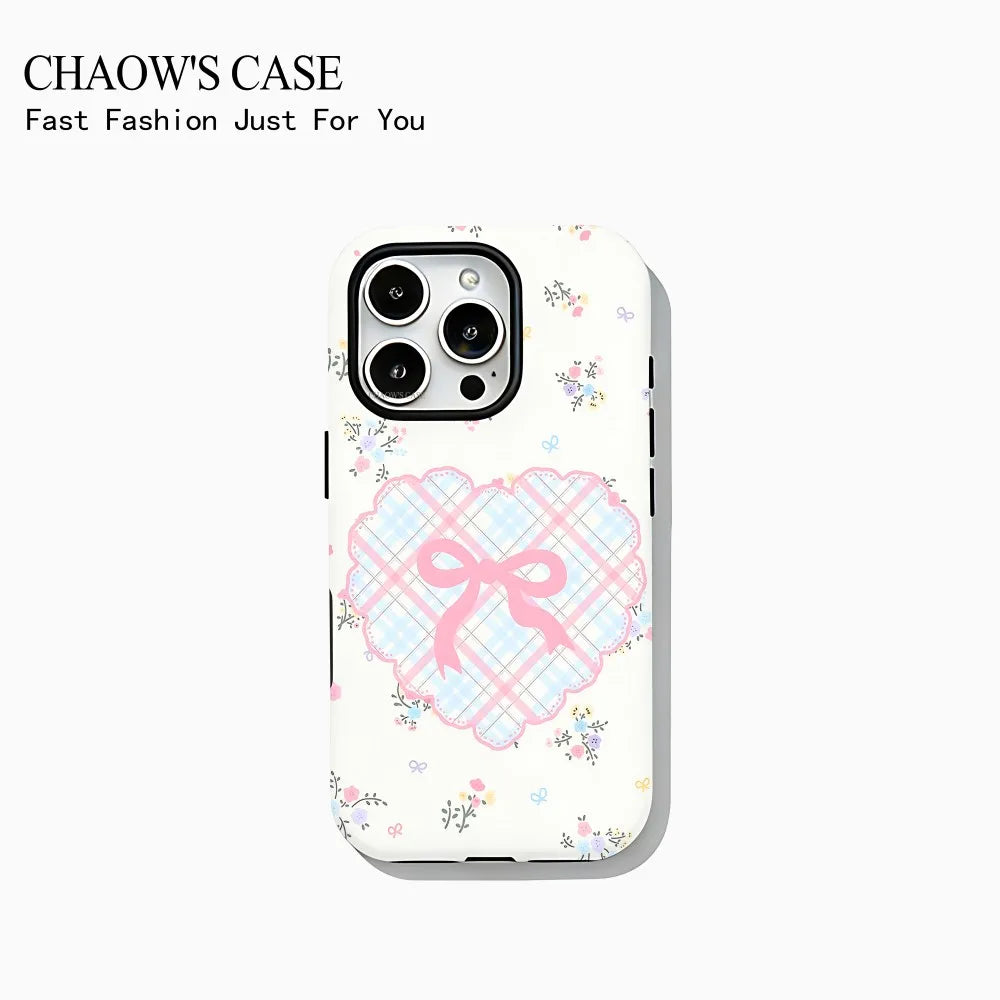 Modische, exquisite Handyhülle mit Schleife und Polka Dots für iPhone 17 16 15 14 13 12 11 Pro Max Air Plus – Luxuriöse doppellagige Rückabdeckung