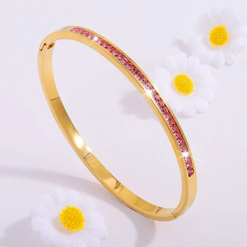 ZAKOL 5/1 Stück funkelndes Edelstahl-Armband-Set mit Zirkonia-Intarsien für Damen, stapelbare Armreifen, modisch, lichtecht, Schmuck, Geschenk