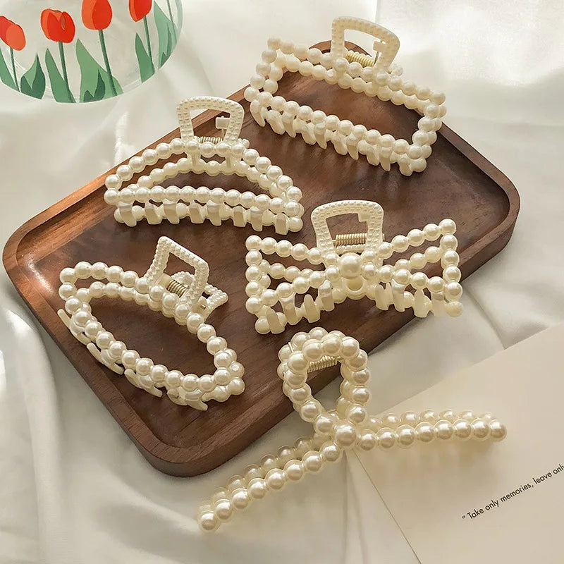 Koreanische Imitation Perle Haarnadeln Geometrische Haar Krallen Bad Große Fang Clip Shark Clip Zurück Kopf Haar Clip Frauen Haar Zubehör