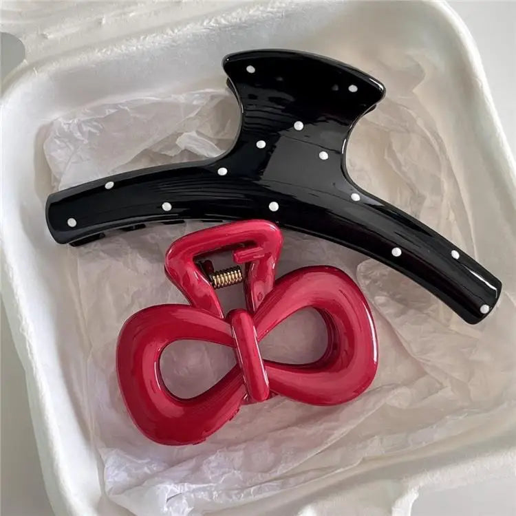 2-teiliges Vintage Haarclip-Set – Blau Polka Dots & Rote Schleife | Koreanische Haarspangen für Damen