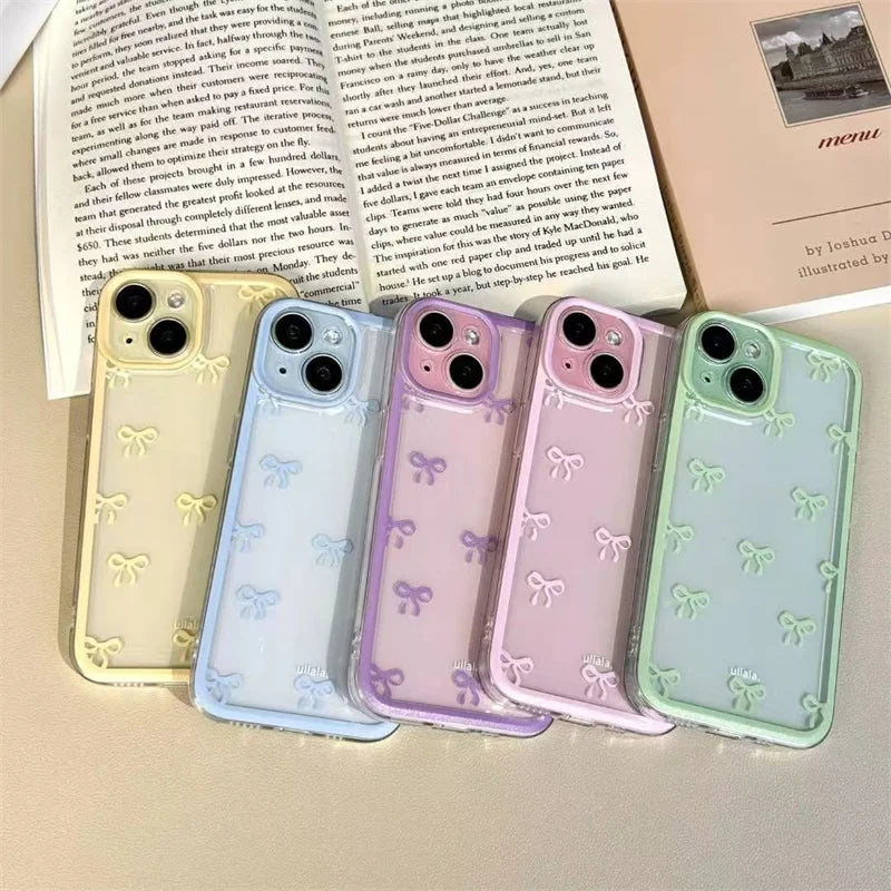 Candy Color Bowknot Design Soft Phone Case für iPhone 17 Air 16 15 14 13 12 11 Pro Max 16 Plus 16E stoßfeste Soft Clear Cover