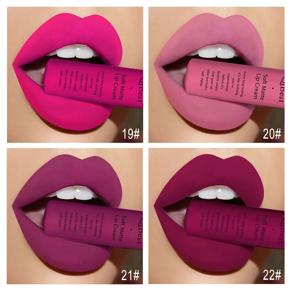 QIBEST Sexy Samt Matte Lip Gloss Flüssigen Lippenstift Lipgloss Schönheit Rot Nude Wasserdicht Langlebig Lip Stain Make-Up Für Frauen