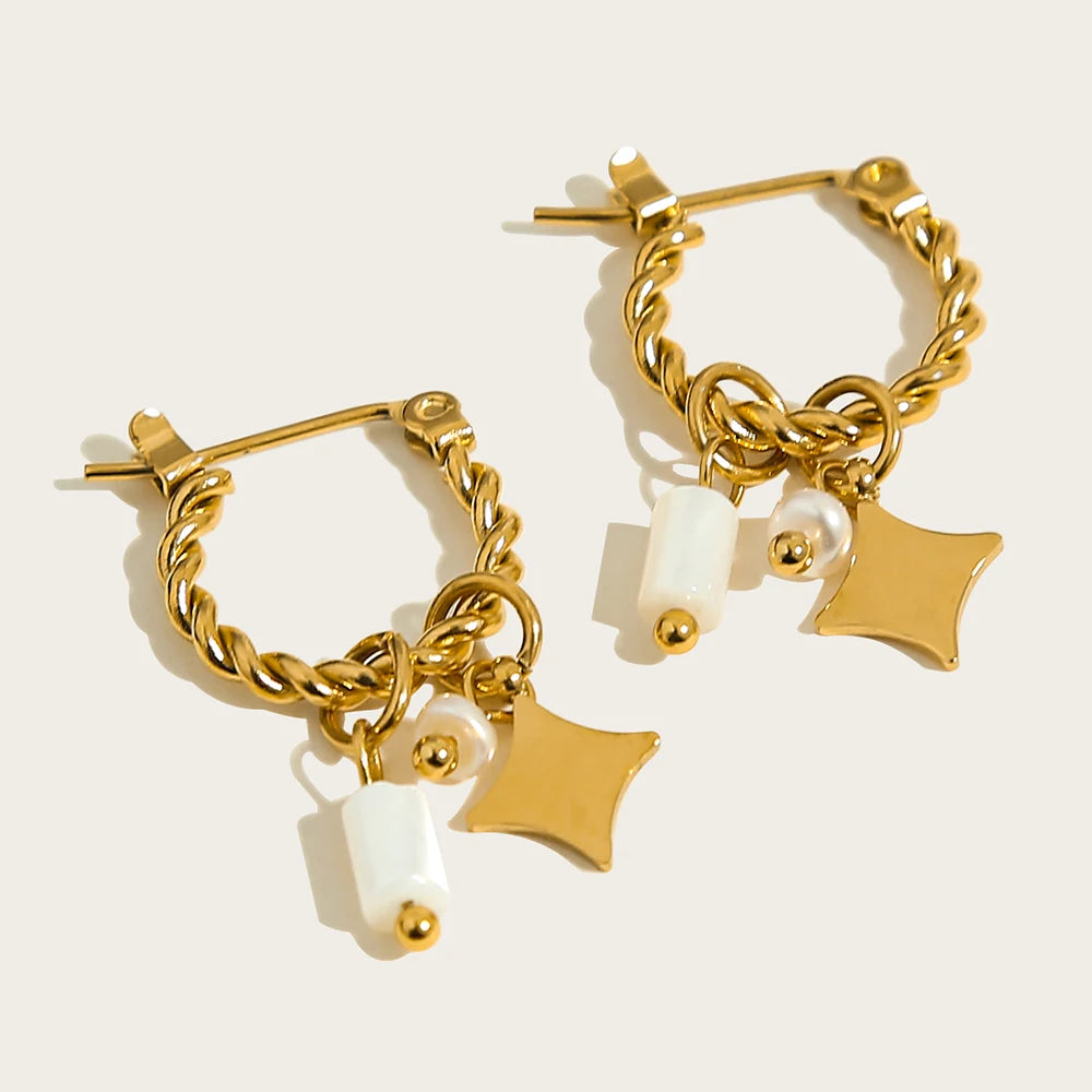 YACHAN 18 Karat vergoldete Edelstahl Creolen für Frauen Vintage grünen Naturstein Charms trend igen wasserdichten Schmuck
