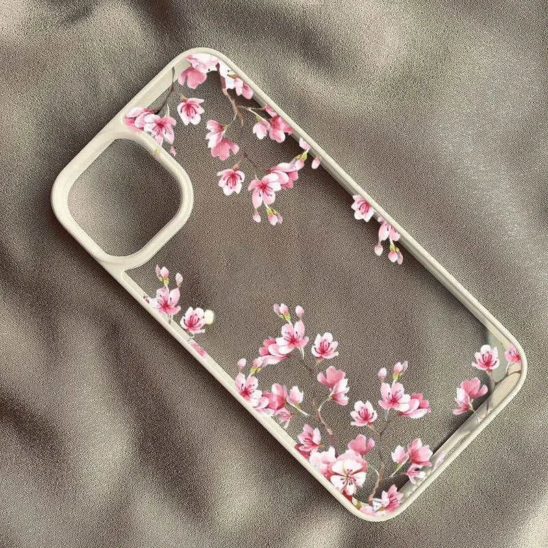 Rosa Magnolienblüten-Handyhülle für iPhone 17, 16, 15, 14, 11, 13, 12 Pro Max, 7 oder 8, SE, 17 Air Plum Blossom, stoßfeste, klare Hartschale