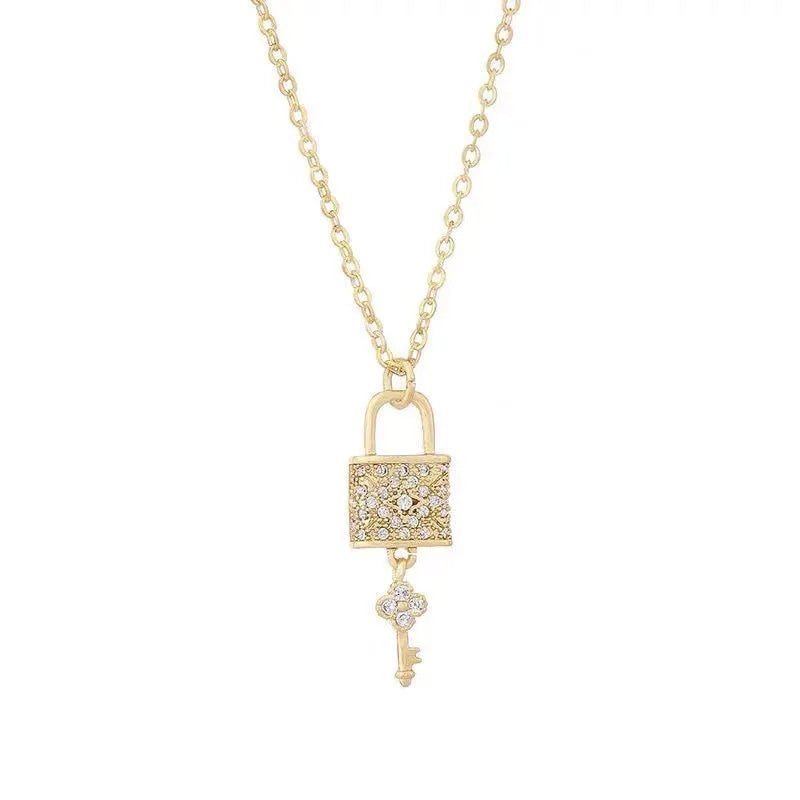 Luxus Zirkon Kristall Lock Schlüssel Anhänger Edelstahl Halsketten Für Frauen Sexy Party Hals Kette Schmuck