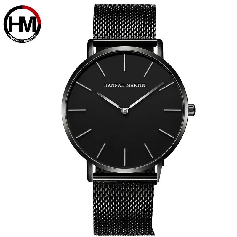 Hannah Martin Ultra Dünne Quarz Männer Uhr Edelstahl Mesh Uhren Männer Einfache Mode Business Japan Armbanduhr Uhr Männlich
