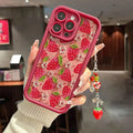 Blume Erdbeere Malerei Anhänger Kette Telefon Fall für iPhone 17 16 15 14 13 12 11 Pro Max 16E XS X XR 7 8 Plus Silikon Abdeckung