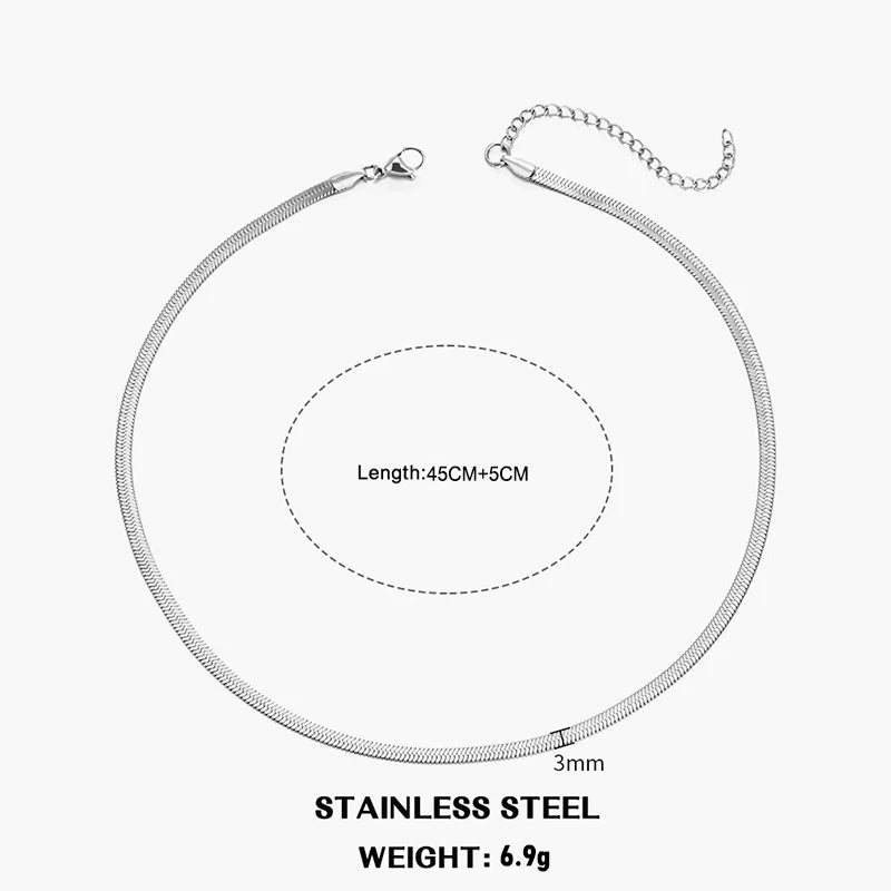 Heiße klassische Unisex flache Schlangenkette Halsband Halskette für Frauen Edelstahl Fischgrätenmuster Gold Silber Farbe Modeschmuck Geschenk