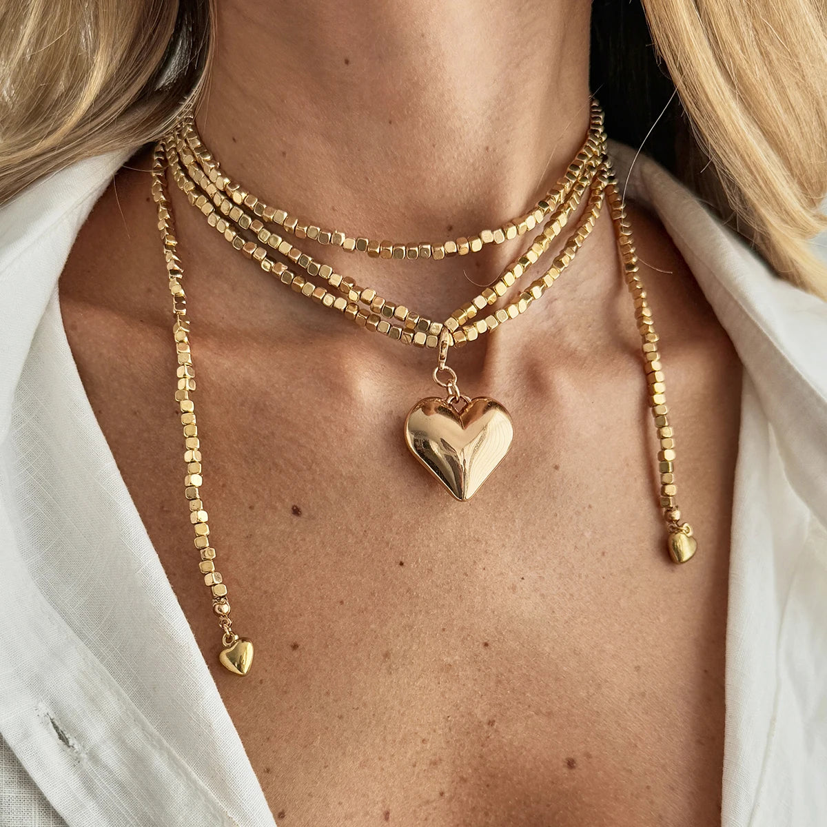KunJoe Mode Gold Farbe Liebe Herz Anhänger Halskette Frauen Vintage Perlen Kette Lange Halskette Pullover Kette Schmuck Zubehör