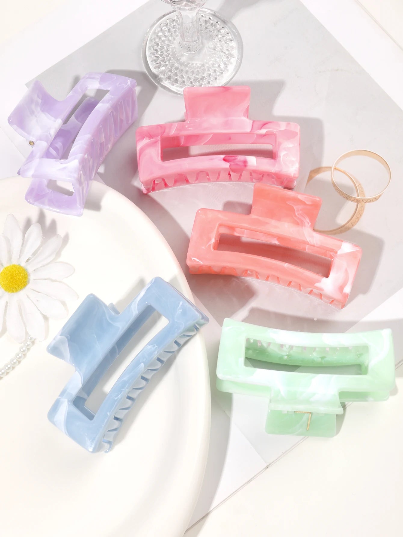 Große Marmor-Haarklammern 2er-Set – Starker Halt für dickes Haar