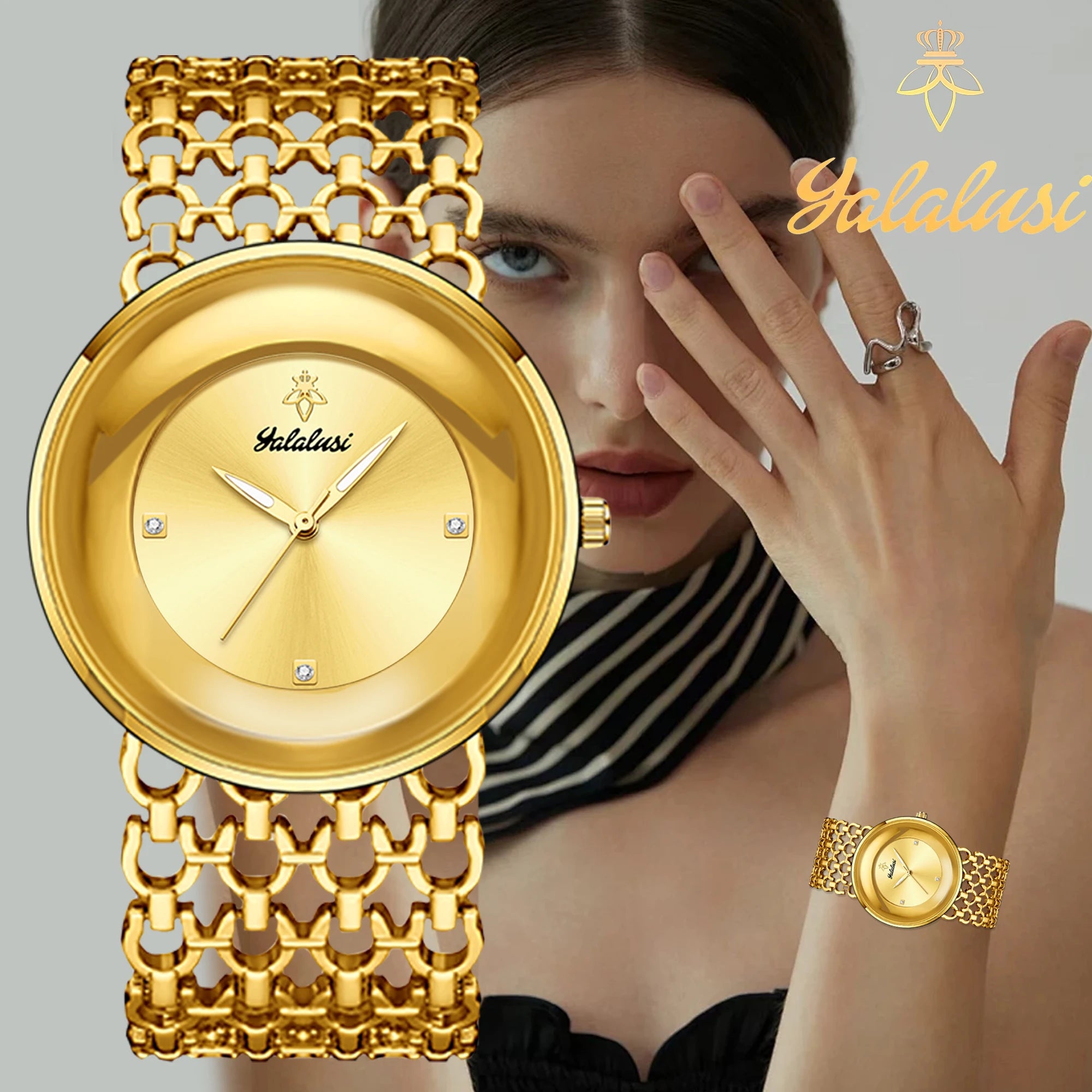 YaLaLuSi Damen-Quarzuhr Gold Luxus-Aktion Skelett-Armband-Design Box-Uhr Vergoldet