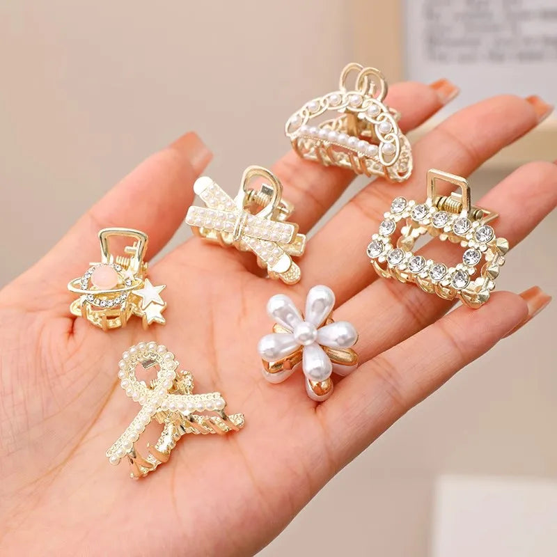 6/8/10 Stück/Set Kleine Strass-Perlen Geometrische Metall-Haarklammern für Frauen und Mädchen Süße Mini-Haarspangen Haaraccessoires