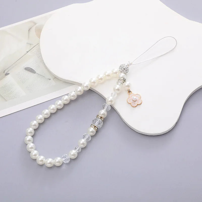 1PC Nette Shell Herz Bogen Imitation Perle Perlen Kette Anhänger Telefon Schlüsselbund Imitation Perle Tasche Schlüssel Kette