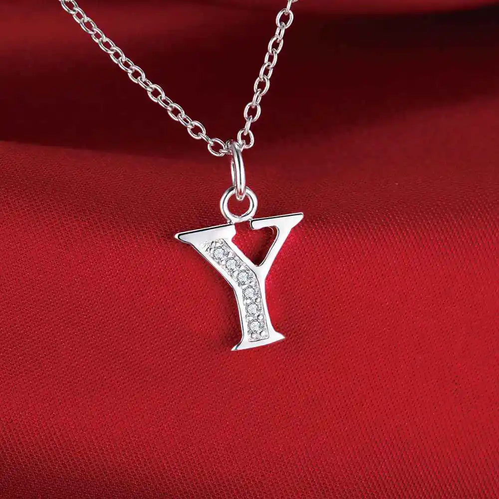 26 Buchstaben 925 Sterling Silber Halskette Anhänger Zirkon für Frauen exquisite Student Freundin Schmuck Zubehör Hochzeitsgeschenk